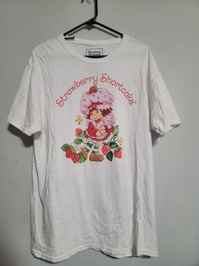 Womens Large White Top T-shirt Strawberry Shortcake Retro 80s Cotton Nostalgia